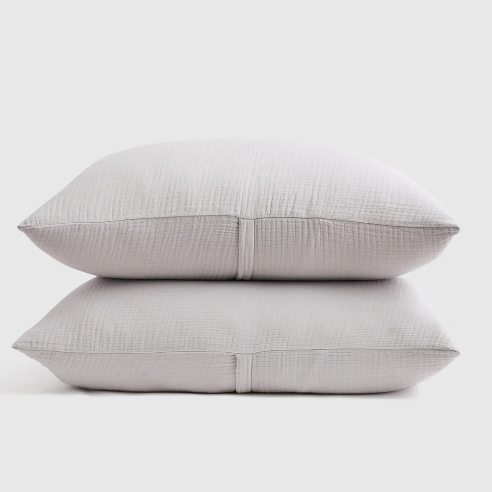 Quince Organic Airy Cotton Gauze Pillow Shams, King, Light Gray, NWOT